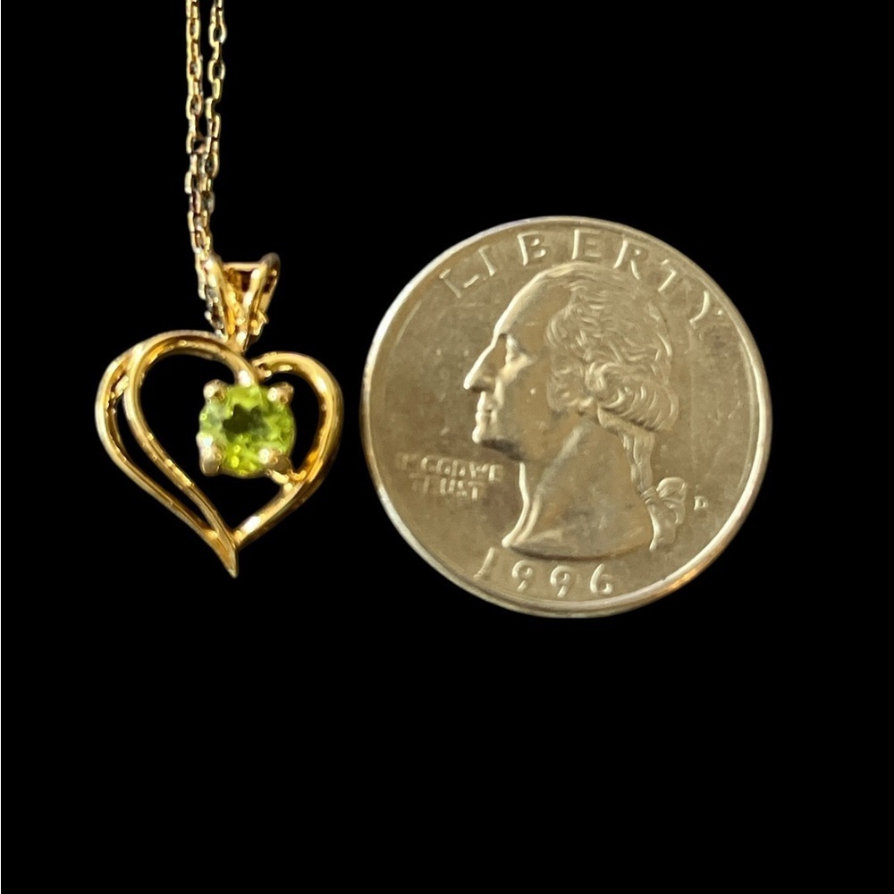 Elegant Gold Heart Necklace with Peridot 18” - Picture 4 of 4
